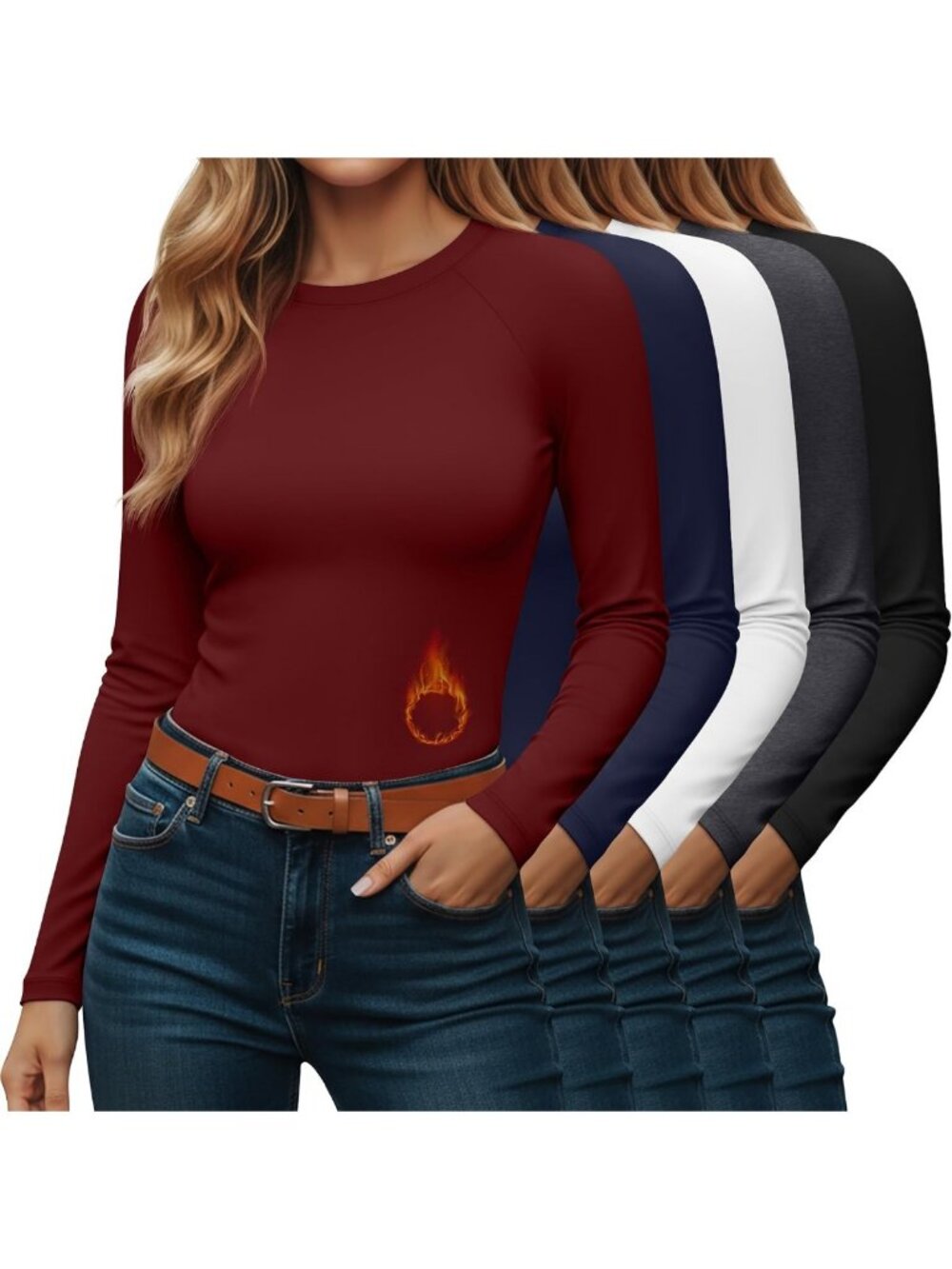 5 Pack Women's Long Sleeve Thermal Undershirts - Cozy, Warm, Layering Essentials